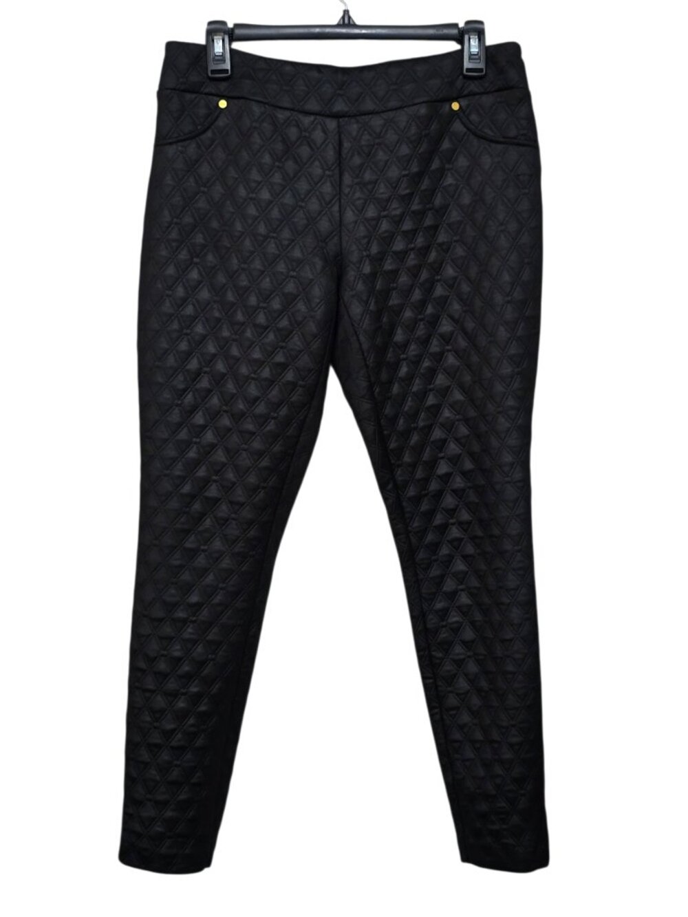 Carole Wren Women's Black Puff Quilted Textured Pants Tapered Leg Size 6